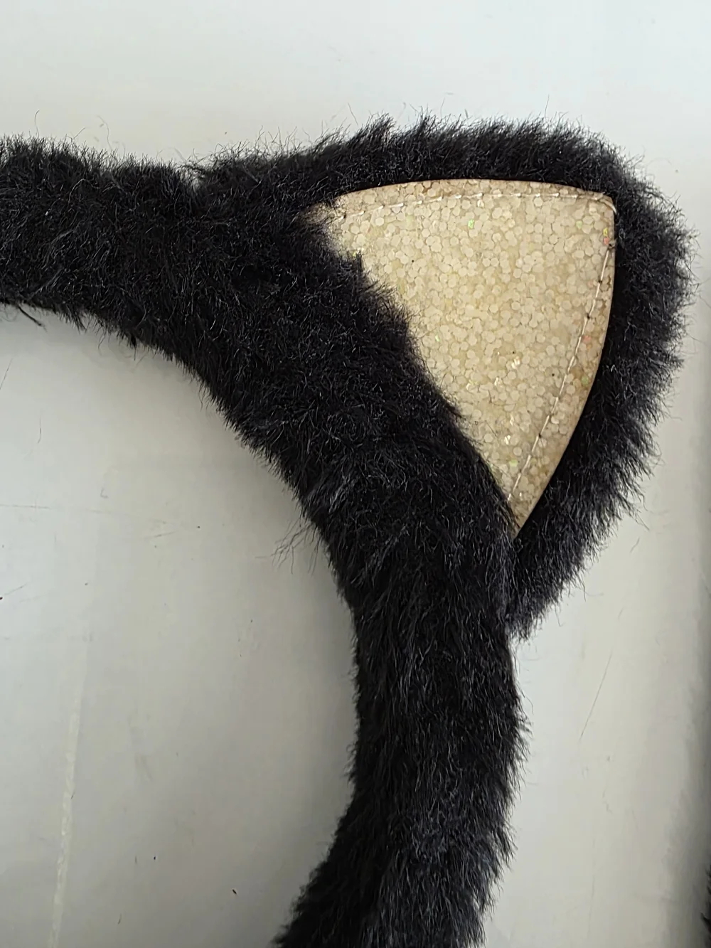 Black Faux Fur Cat Ear Headband and Paw Wristbands Set 3 Pieces Bundle.